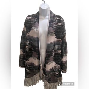 Lucky Brand Sweater‎ Open Cardigan Duster Southwester Aztec Print Fringe